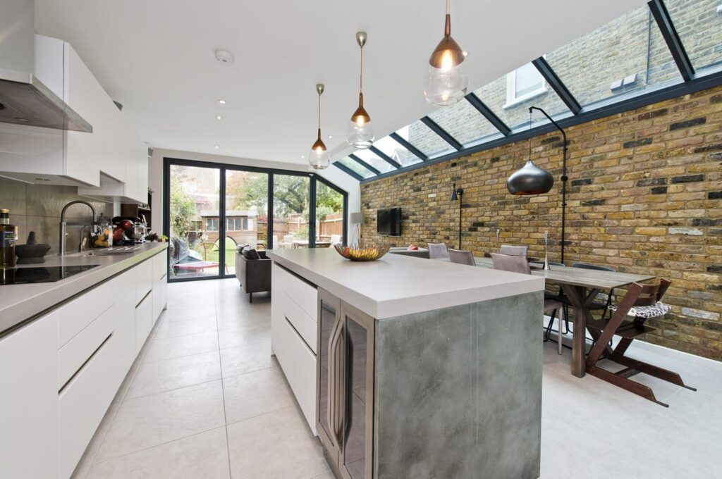 Side return extension with skylights